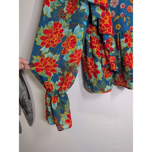BELLE VERE Boho Floral Flowy Blouson Peasant Blouse XS EUC - Picture 3 of 8